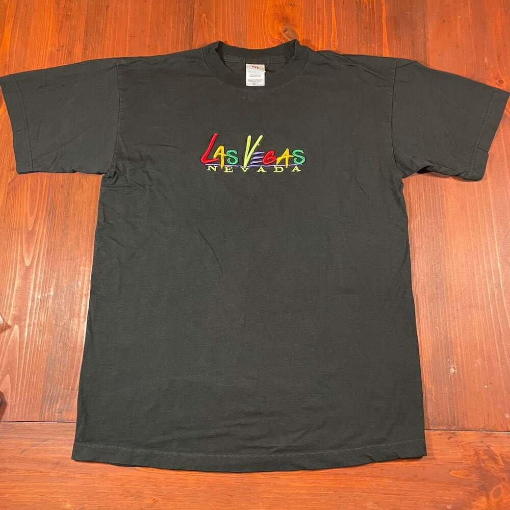 Intex Las Vegas Nevada T-Shirt Size L Black Embroidered